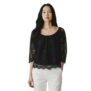 Anthropologie Leifsdottir Scalloped Lace Boho Witchy Victorian Gothic Blouse